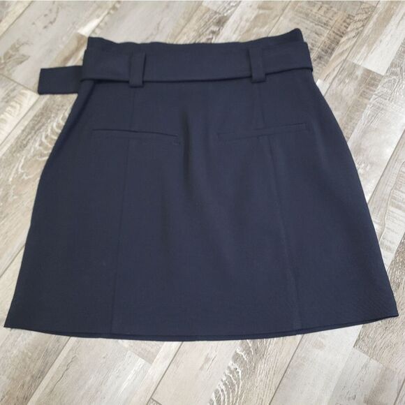 A.L.C. Navy Bronx Belted Straight Wool-Blend Skirt Size 2 - Picture 3 of 10